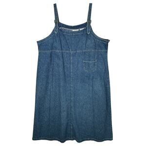 Vintage Denim Overall Jumper Dress Plus Size 22W Blue Jean 90s Y2K Maxi Cotton